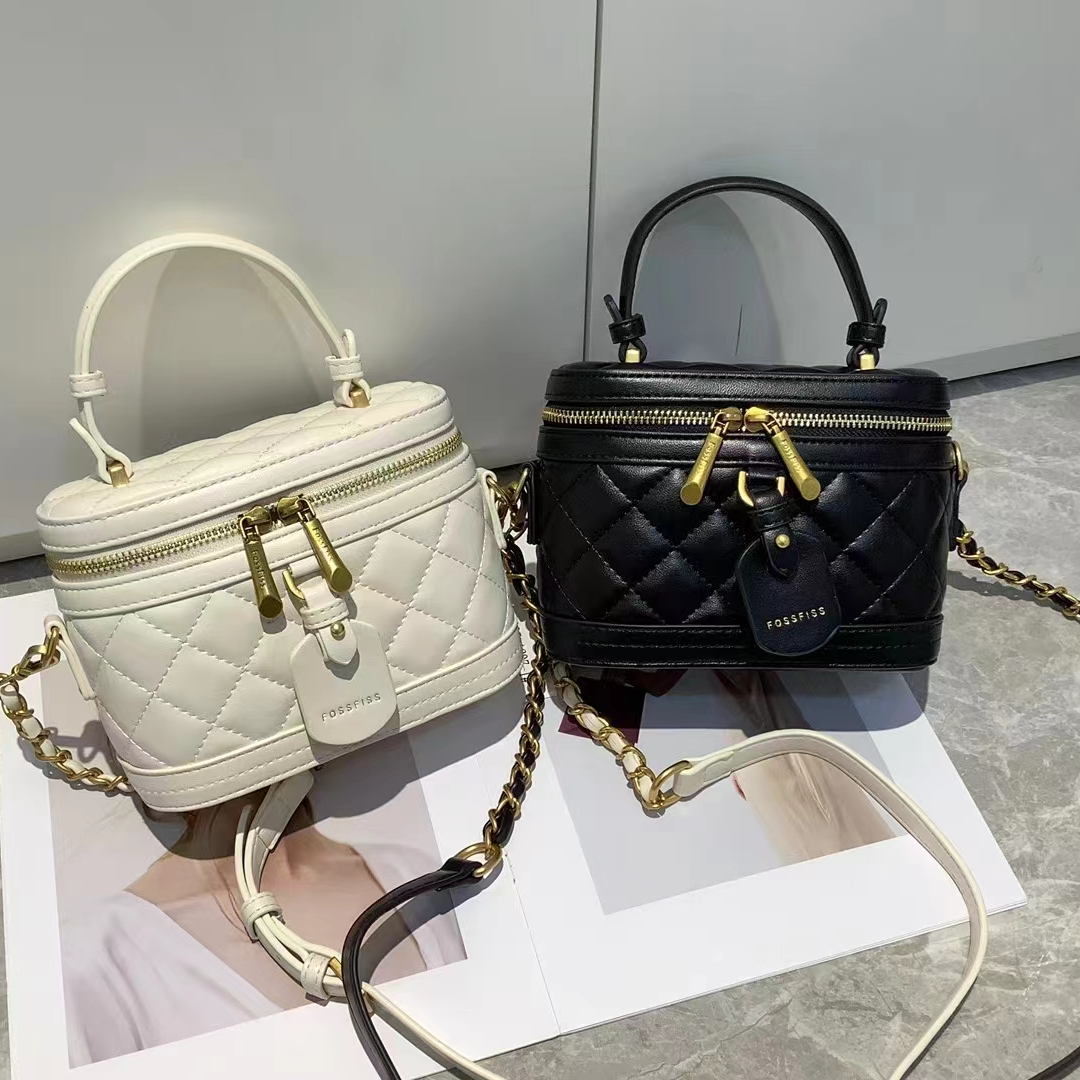 FOSSFISS新款升级菱格时尚休闲百搭潮流手提单肩斜挎小香风盒子包