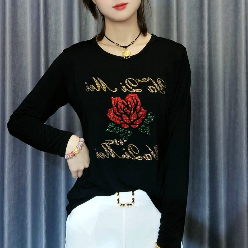 莫代尔长袖t恤女2025春季新款宽松遮肚中年纯棉打底衫体恤上衣女