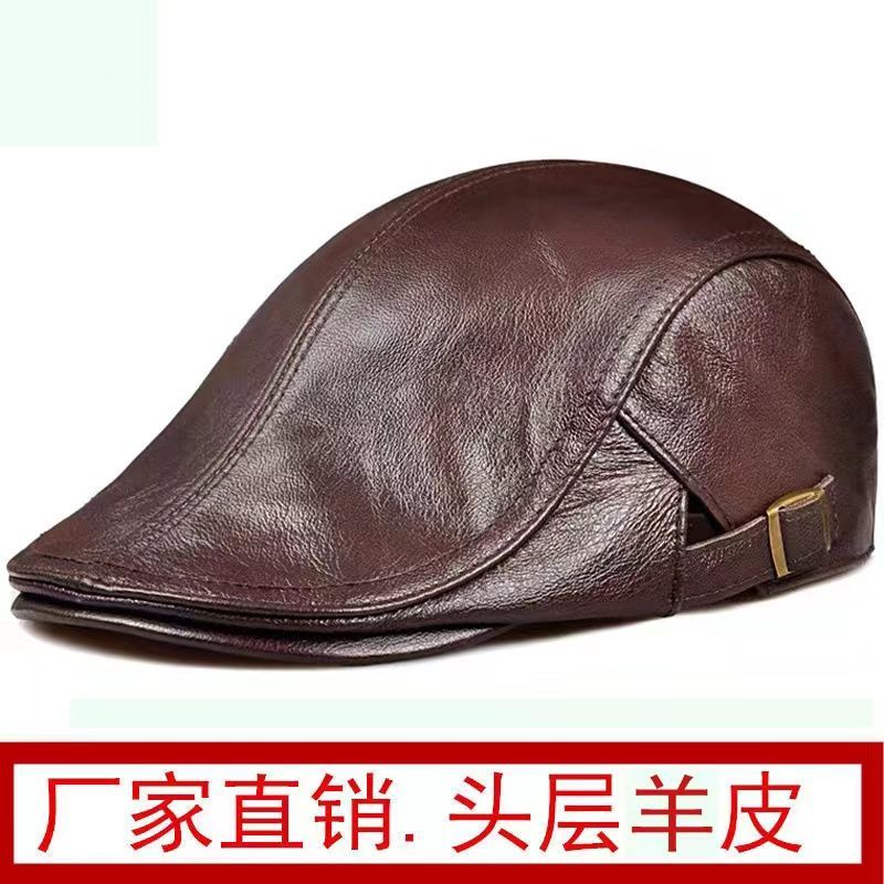 春秋季款保暖男士真皮贝雷帽薄款休闲帽羊皮鸭舌帽前进帽子韩版潮