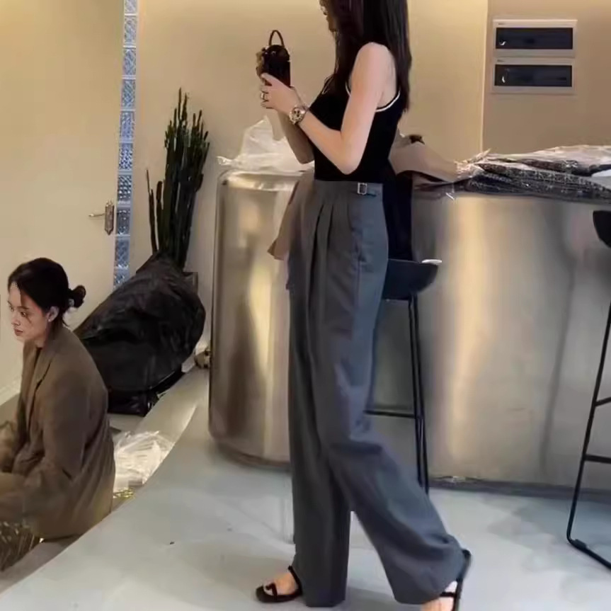 2025夏季新款韩版修身无袖背心时尚气质减龄高腰阔腿裤洋气显瘦女