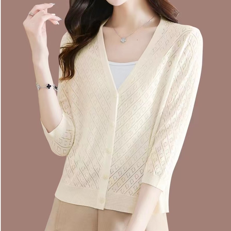 七分袖新款冰丝防晒空调衫针织开衫女士裙子配吊带外搭上衣短外套