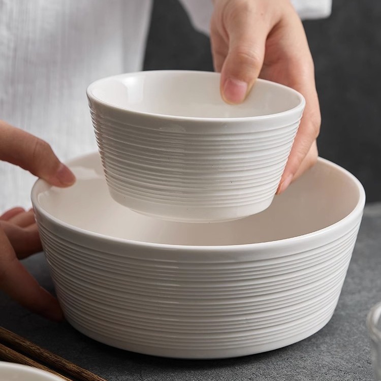 4.5英寸11.5cm韦斯条纹米饭陶瓷面碗创意条纹碗米饭碗