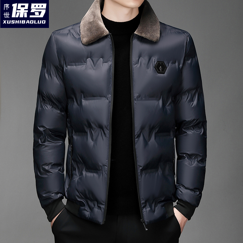 序世保罗男士商务休闲高端外套加厚简约外套爸爸装翻领毛绒*