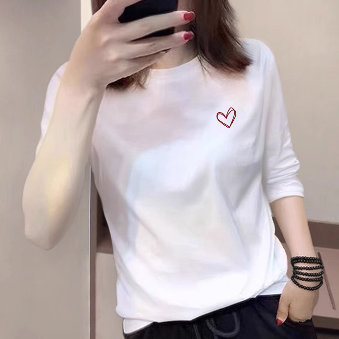 白色正肩七袖袖t恤女春秋2025新款休闲打底圆领百搭洋气减龄上衣