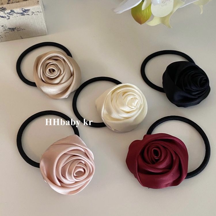 法式缎面优雅玫瑰发圈马尾头绳简约超仙气质甜美个性复古高级感