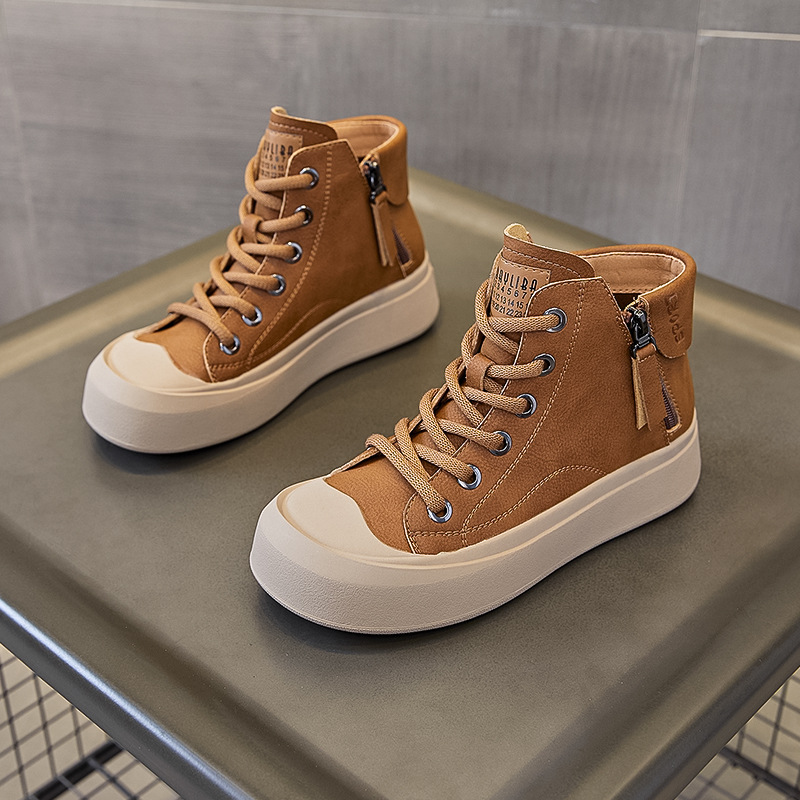 真皮牛皮鞋女软底洋气2025秋季新款百搭运动休闲板鞋高帮透气单鞋