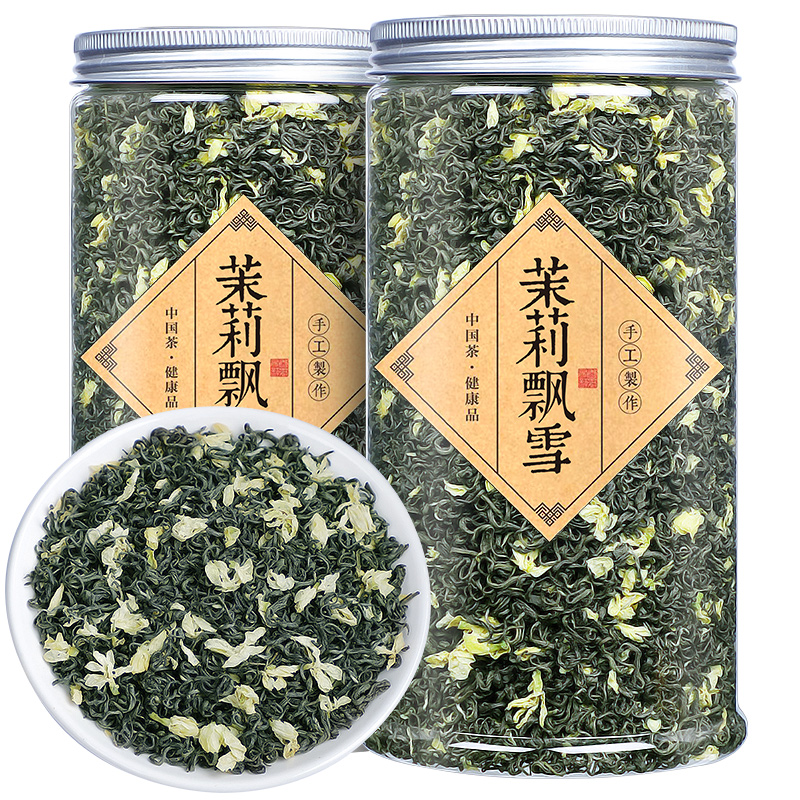 2025新茶茉莉花茶特级炒花毛峰毛尖茉莉飘雪花香花草茶叶罐装手工