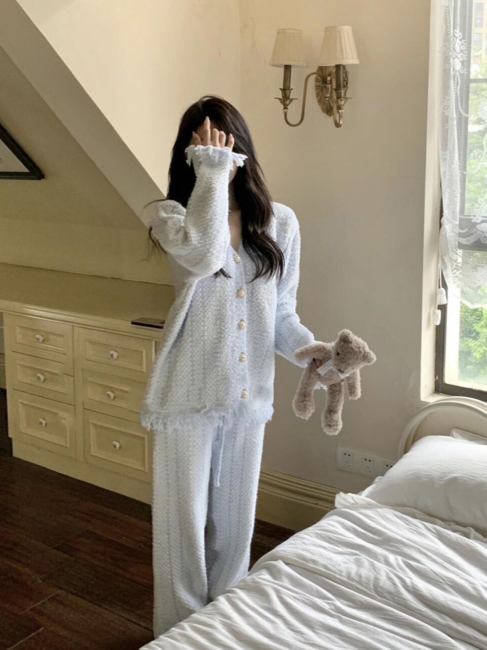 小香风半边绒冬可外穿遛弯睡衣女款爆款2025新款厚针织家居服套装