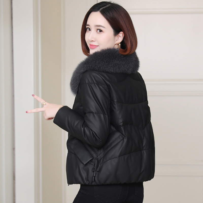 海宁皮衣女冬季加绒外套爆款2024新款pu皮棉服短款保暖狐狸毛上衣