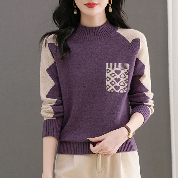 洋气高档秋冬提花上衣毛衣线衣女打底衫新款套头百搭宽松半高领衫