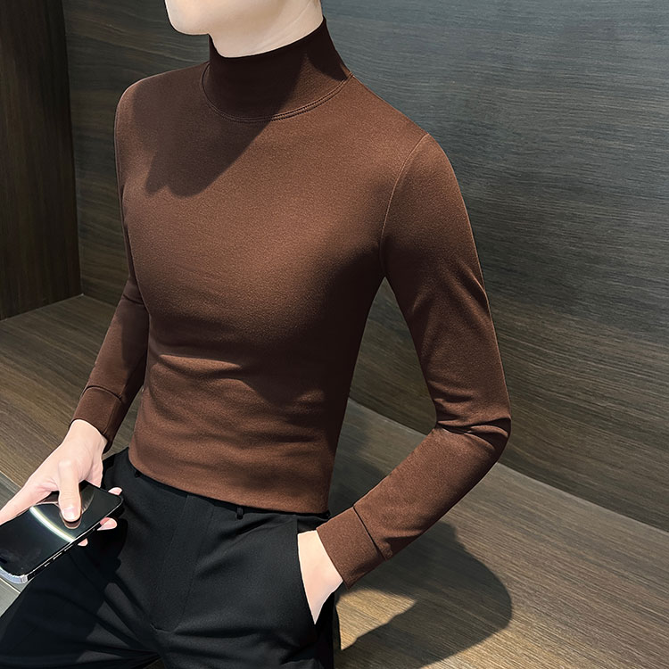 半高领长袖t恤男款秋季爆款2025新款网红痞帅男装男士内搭打底衫