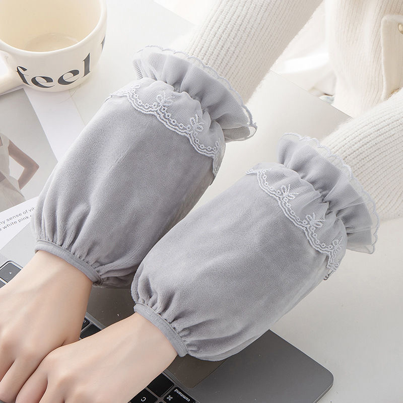 秋冬袖套女款工作办公袖口防脏防污绒布花边学生衣袖防污袖套女款