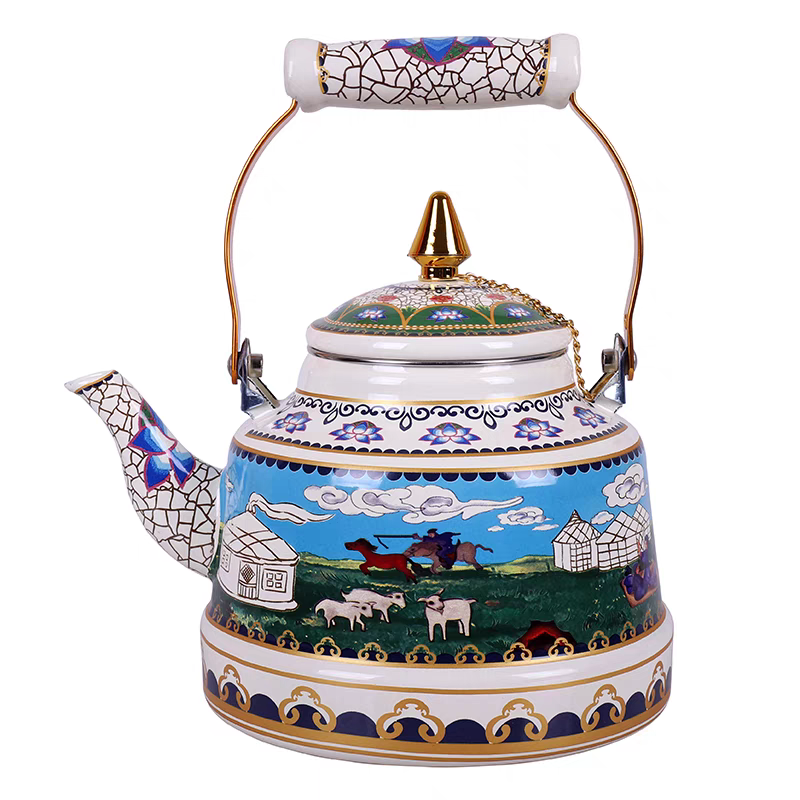 蒙餐奶茶壶民族风水壶蒙古族特色大号描金酥油茶壶提梁壶单壶家用
