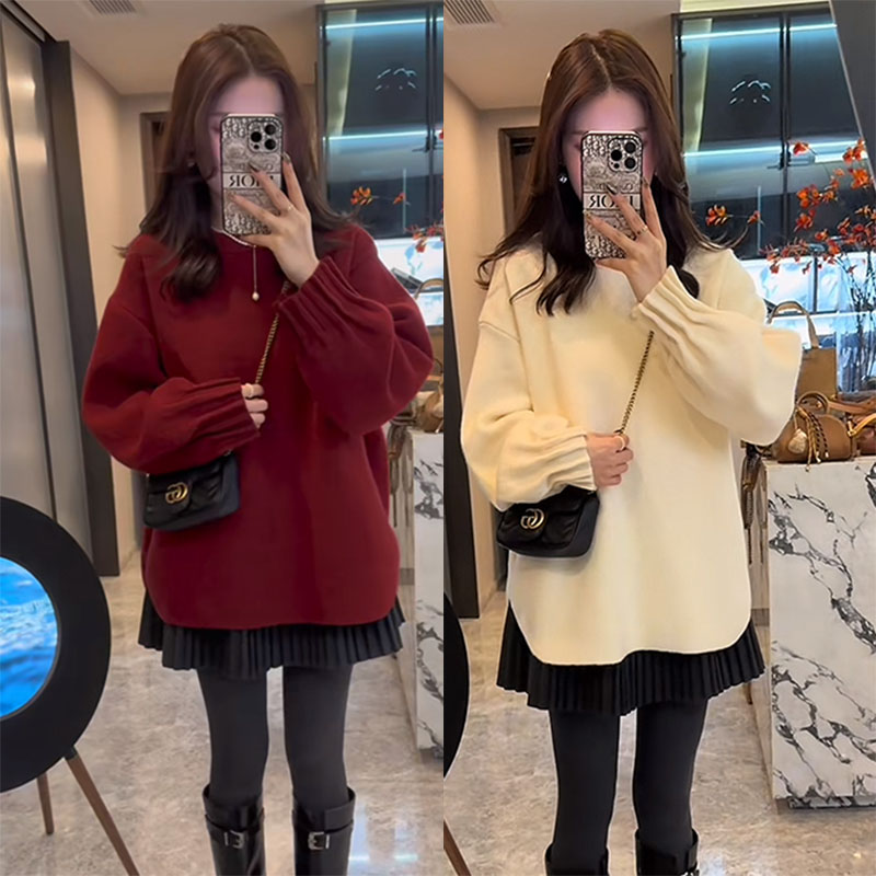 入秋一整套女装2025新款韩版减龄宽松套头针织毛衣百褶短裙两件套