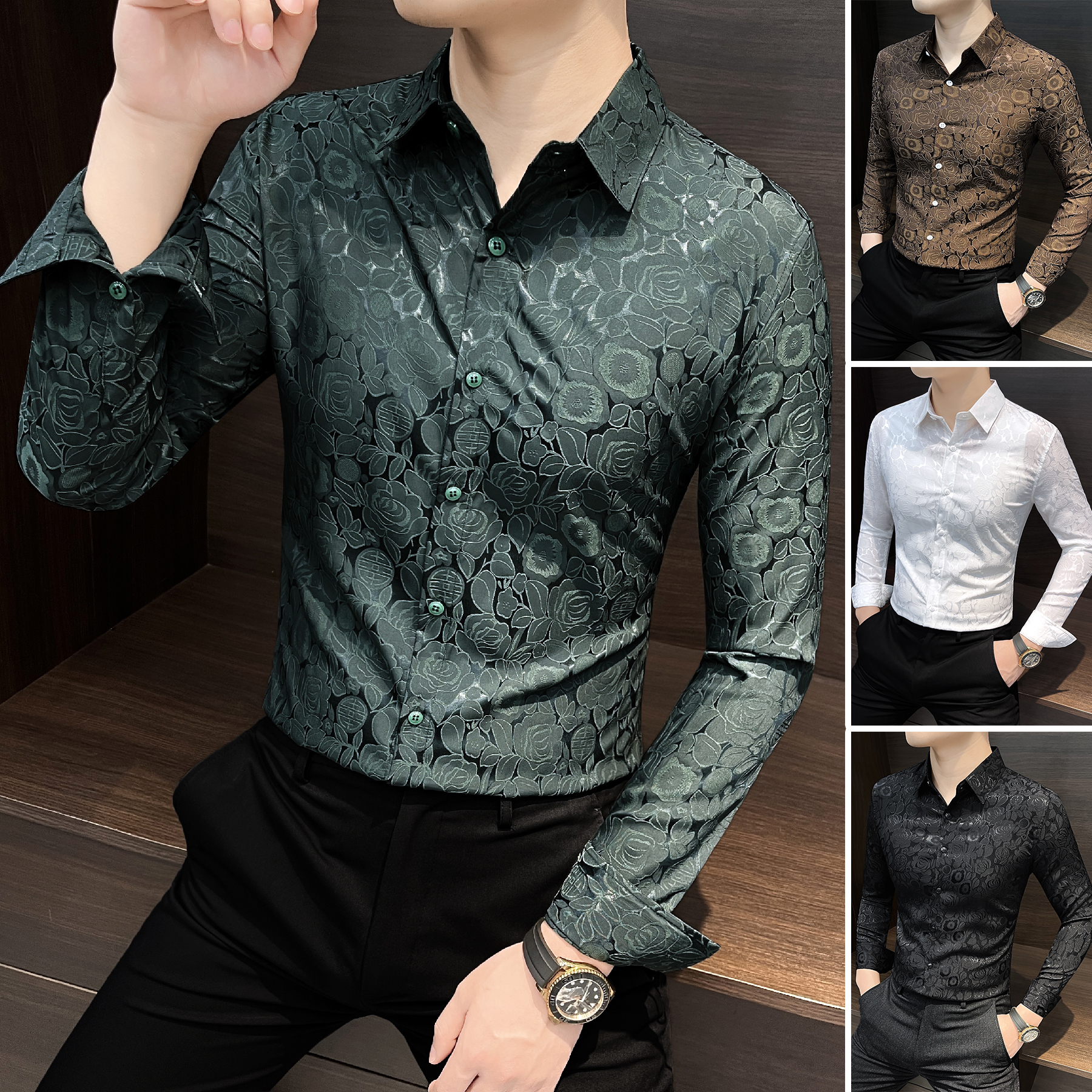 新中式碎花衬衫男款长袖爆款2025新款时尚潮流高级感男士休闲衬衣