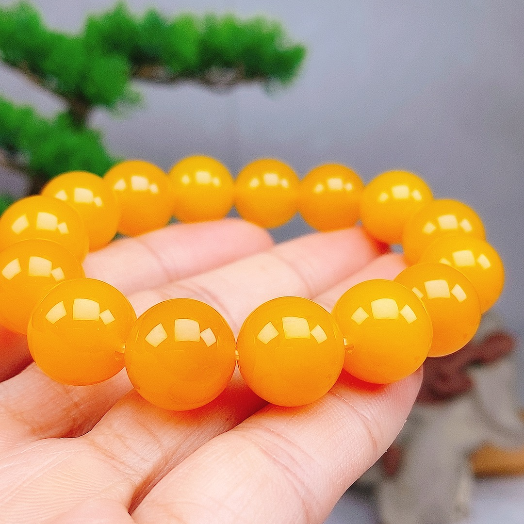 满蜜鸡油黄手串 原矿黄龙玉手串 天然玉石手链 男女款黄手串1