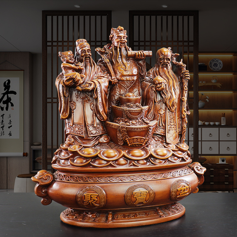 三星聚财福禄寿神像招财摆件财神爷佛像家用中式店铺客厅装饰