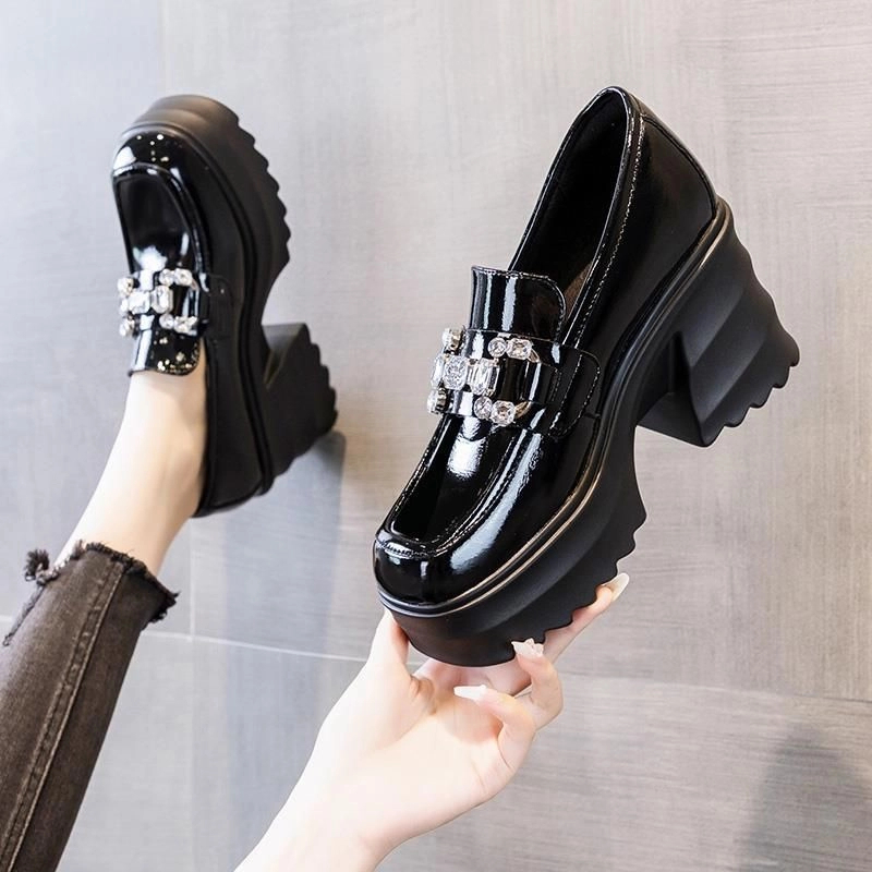 断码特价真软皮高跟单鞋女厚底轻便2024新款秋季英伦风复古乐福鞋