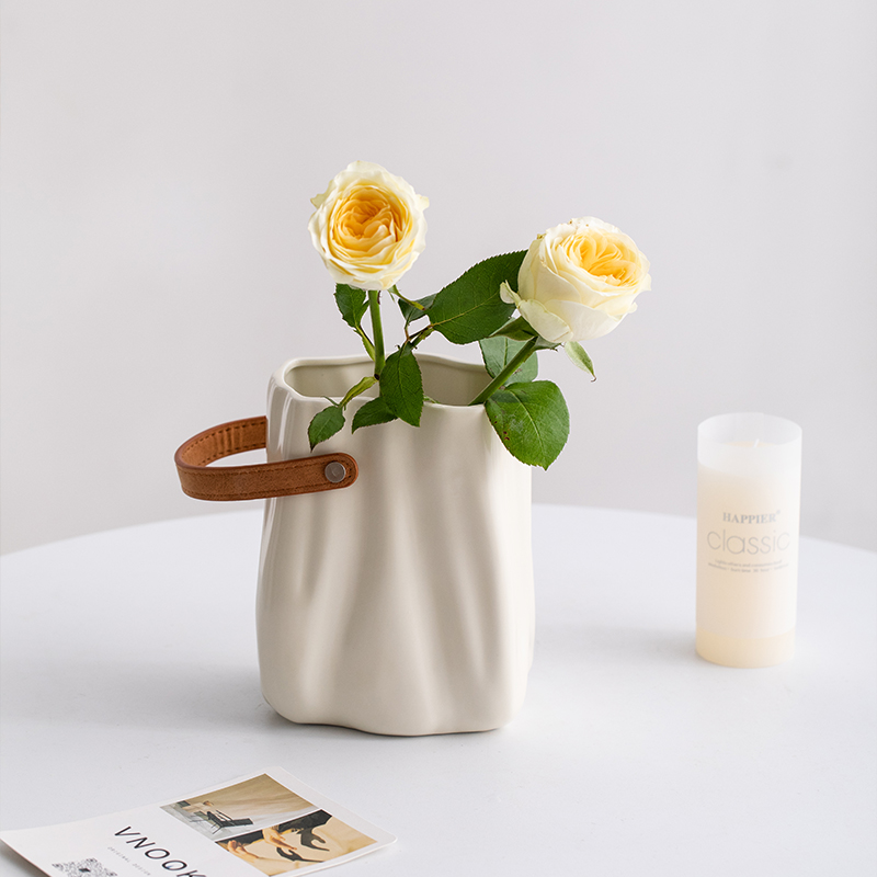 宿雨奶油大口陶瓷装饰鲜花干花北欧花瓶客厅插花餐桌摆件现代花器