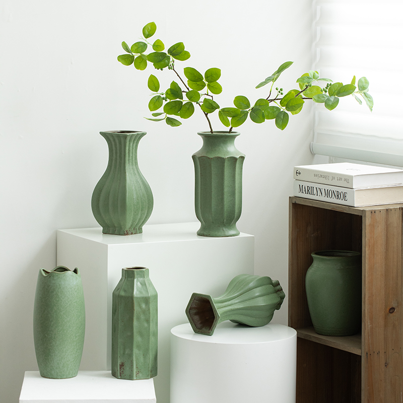 宿雨复古陶瓷装饰干花花瓶水培客厅插花玄关电视柜轻奢高级感摆设