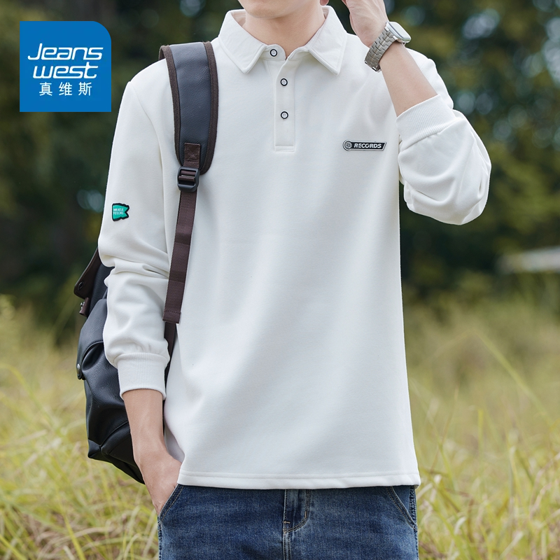 真维斯长袖polo衫男T恤翻领卫衣休闲春秋打底衫美式潮牌男装上衣
