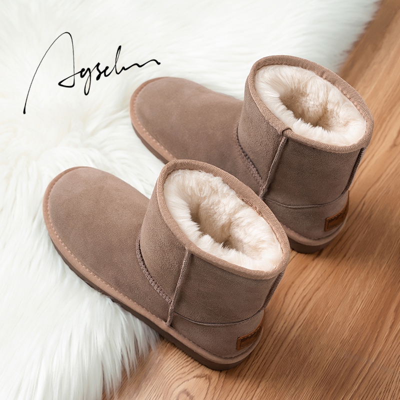 奥古狮登雪地靴女款2024新款冬季加绒加厚户外短靴东北中筒棉鞋子