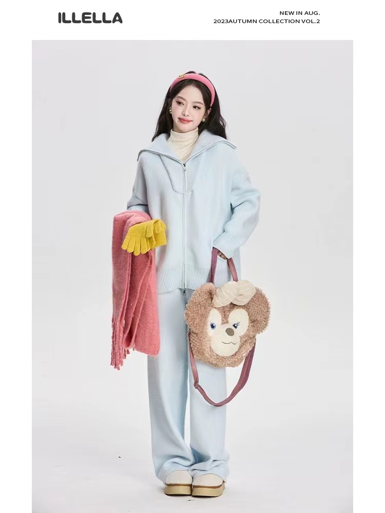 【源头工厂原版】针织阔腿裤套装时尚减龄慵懒风两件套双向拉链气质