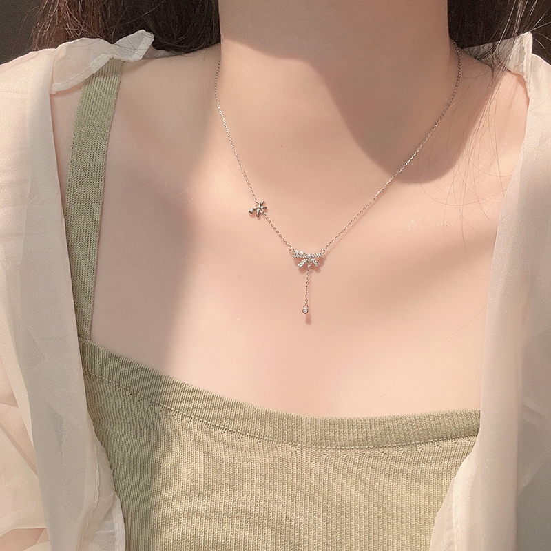 坠链均925银 蝴蝶结纯银项链女轻奢小众2025仙气精致女友生日礼物