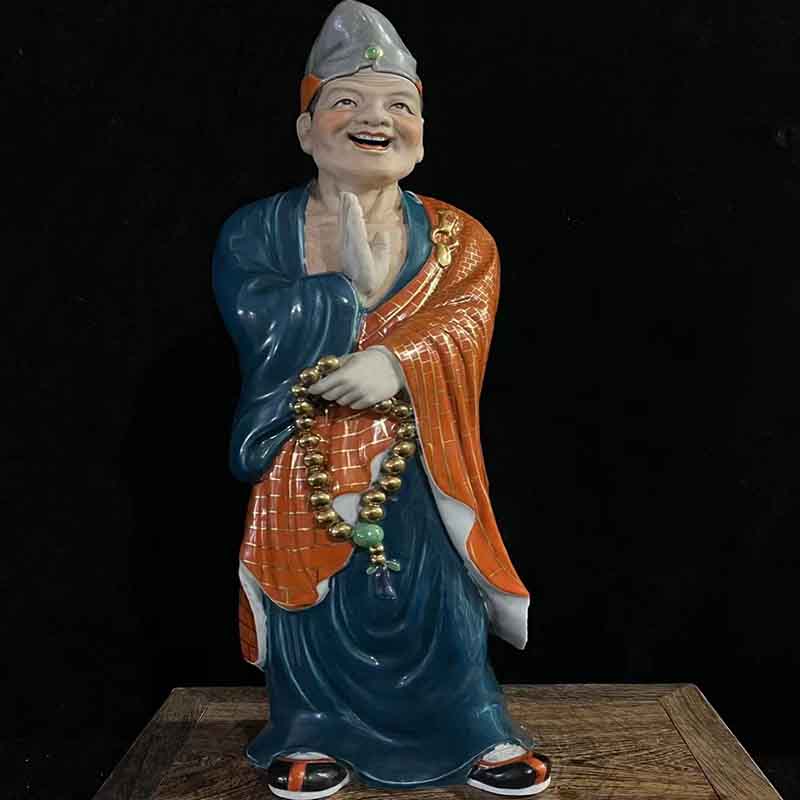 济公活佛景德镇陶瓷雕塑手工捏雕人物李修远降龙罗汉中式摆件道济