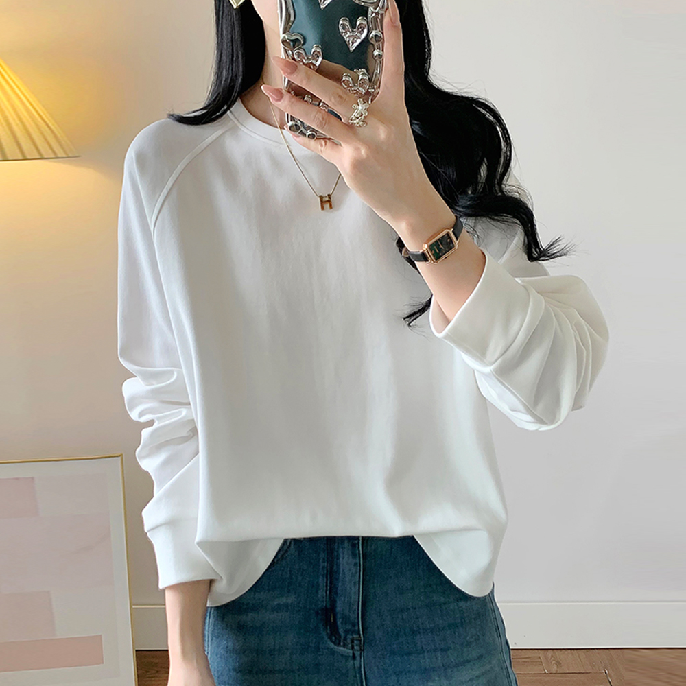 简约设计感拼接插肩袖开叉卫衣长袖T恤女春秋款叠穿宽松内搭上衣