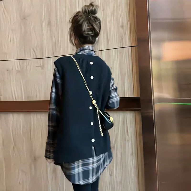 黑色针织马甲背心外套女春秋新款宽松慵懒风外搭毛衣外穿坎肩上衣