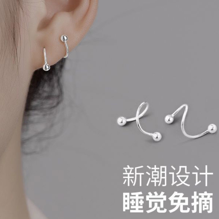 足银耳饰 999纯银耳钉女养耳洞耳环气质小众新潮免摘耳骨钉耳饰品