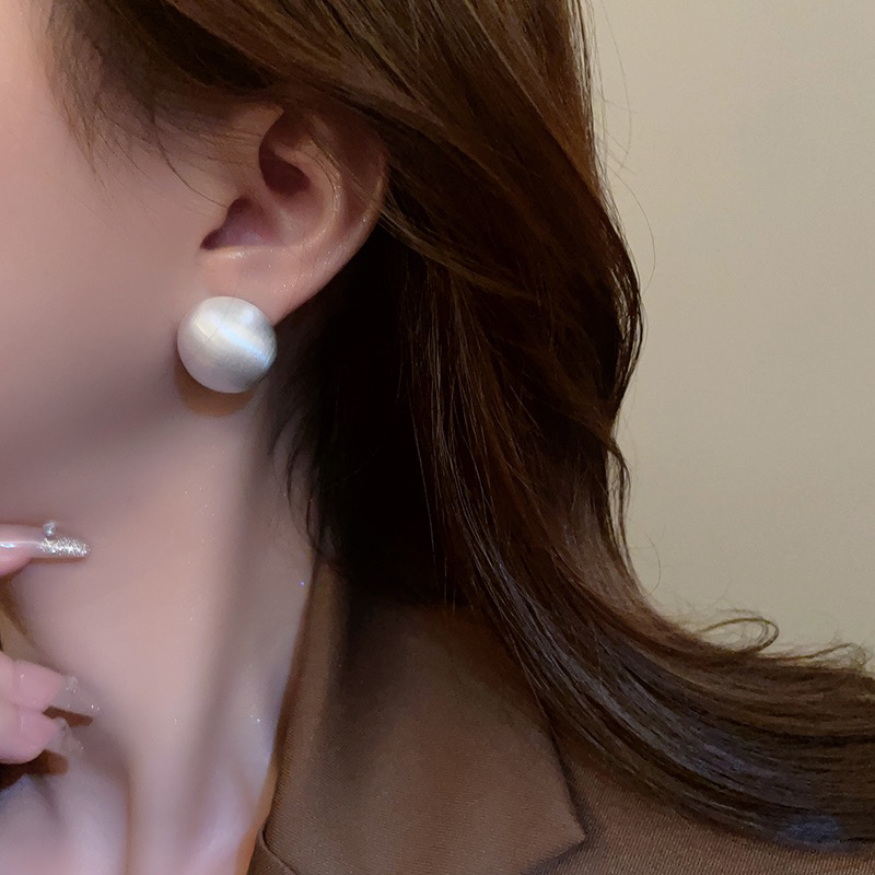 铜合金耳饰 【磨砂拉丝小球耳钉法式金属圆形圆球耳环小众简约耳饰