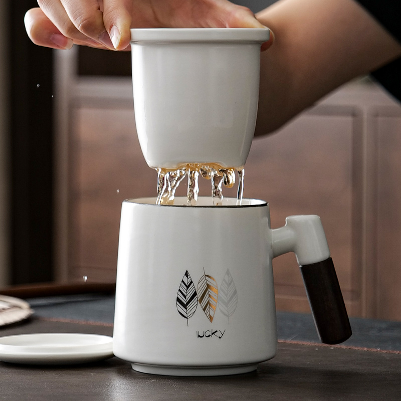 茶杯茶水分离陶瓷带盖过滤马克杯大容量喝水杯定制logo送礼办公杯