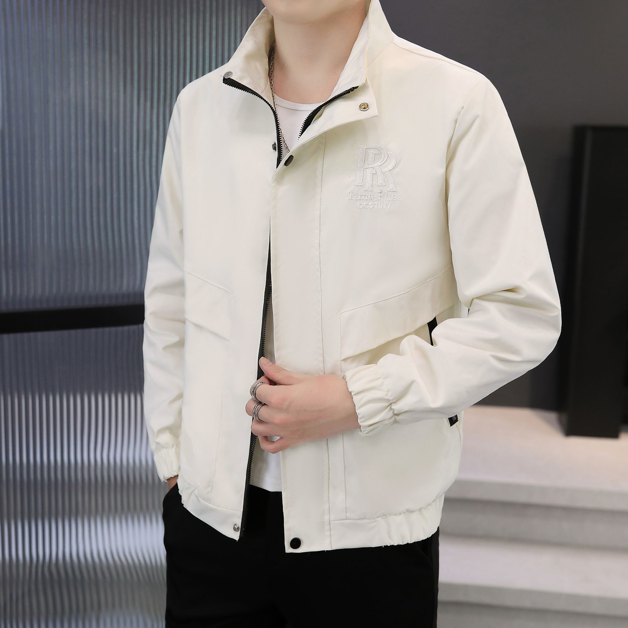 2025男士立领夹克秋季帅气刺绣休闲男外套春秋季时尚潮流上衣