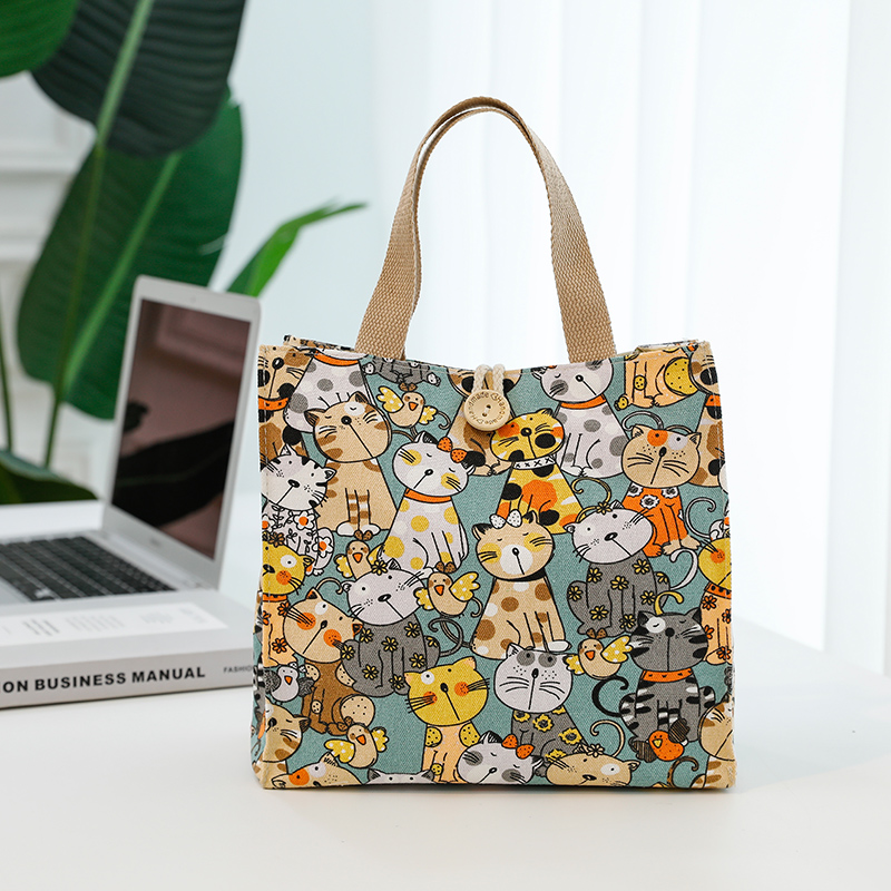 新款日式卡通手提午餐包上班族方形便当包可爱手拎杂物包帆布包女