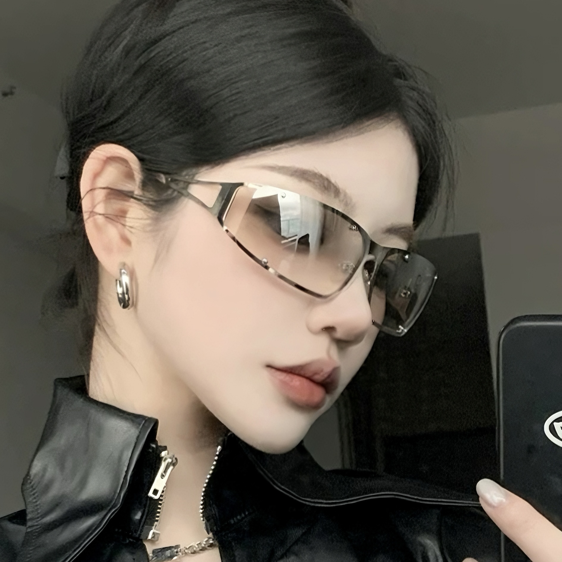 个性金属镂空无框太阳镜Y2K赛博朋克风网红墨镜欧美潮流大框眼镜