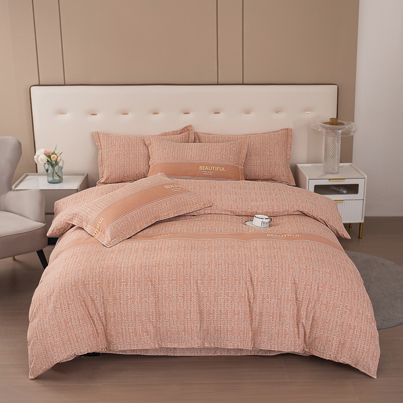 网红亲肤裸睡斜纹磨毛全棉四件套100棉床上用品被套被罩床单家纺