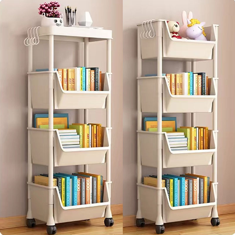可移动书架置物架儿童玩具零食收纳架多层家用放书带轮落地书柜