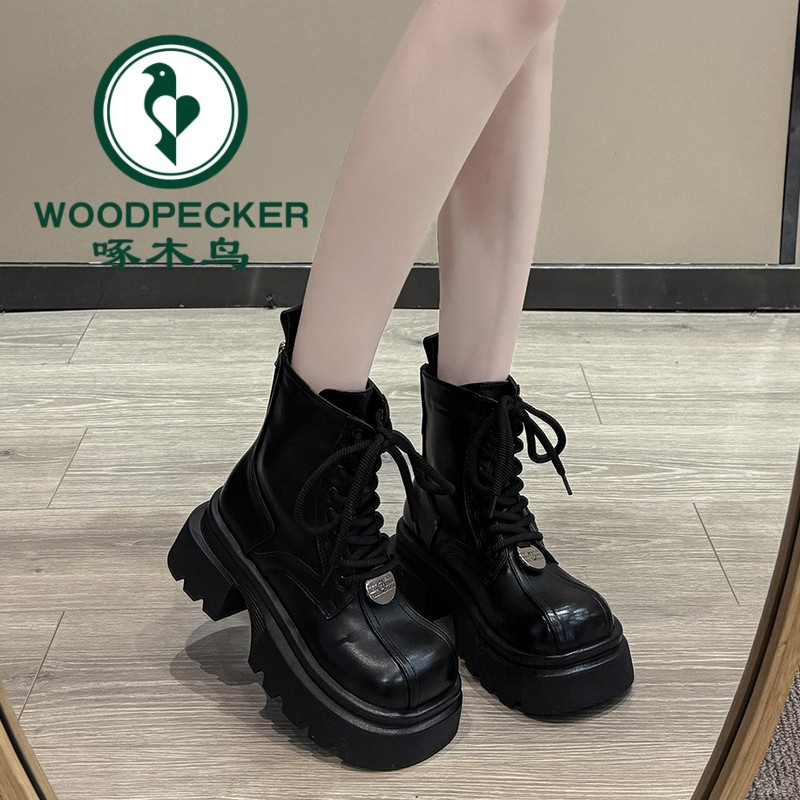 啄木鸟英伦风爆款马丁靴女2025秋季新款复古厚底靴方跟鞋网红鞋子