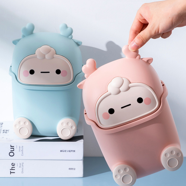 小鹿桌面垃圾桶带盖子办公室垃圾筒收纳网红客厅家用卧室床头纸篓