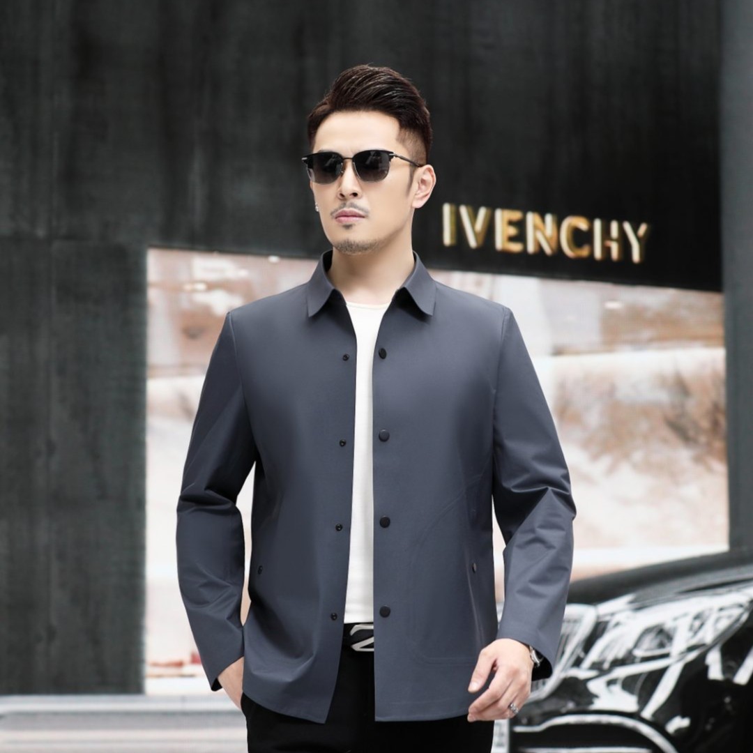 商务休闲轻奢无痕夹克男装春秋外套男士薄款爸爸中年翻领上衣修身