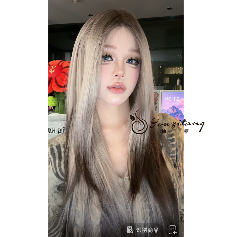 斯拉夫微直内扣染色渐变自然假发女发日常蓬松假发全头套- 小圆团