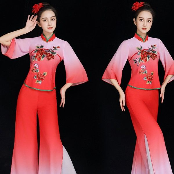 大码喜庆中老年广场舞服装秧歌服女新款民族舞蹈服台跳舞演出服装