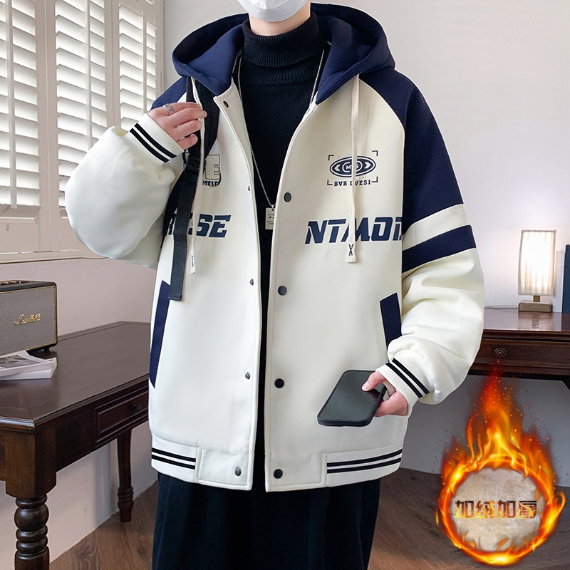 2025秋冬新款加绒加厚夹克青少年男士港风潮流休闲时尚保暖外套