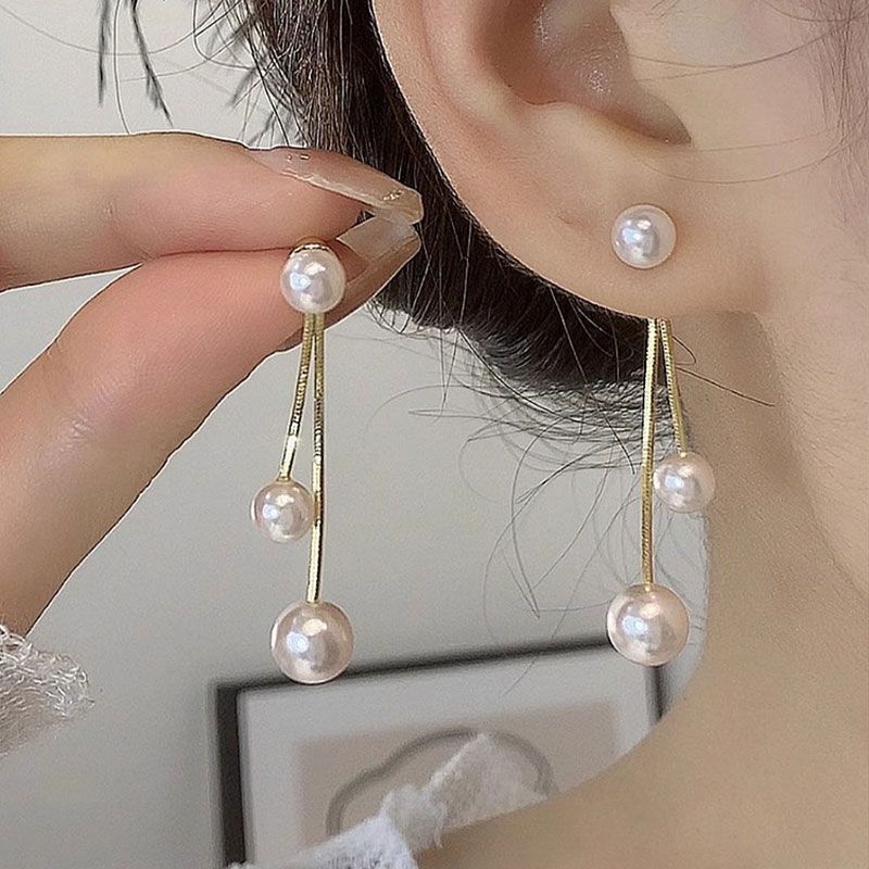 合金耳饰 2025新款珠珠耳环女潮韩国长款流苏耳钉百搭网红耳饰