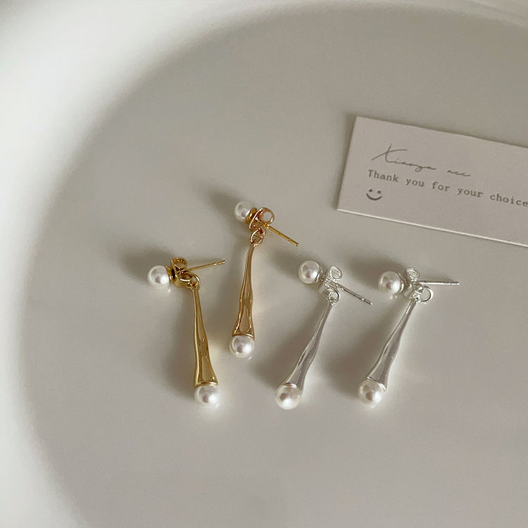 铜合金耳饰 不规则金属珠珠长款耳钉女小众设计简约百搭耳环耳饰