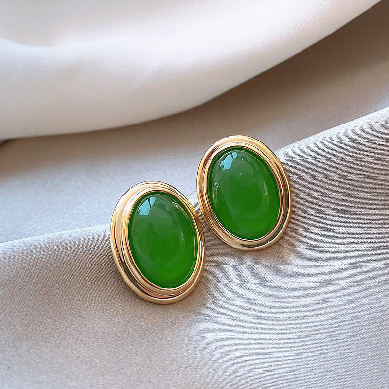 925银针绿色耳钉女轻奢小众高级感气质大气耳环2025新款爆款耳饰