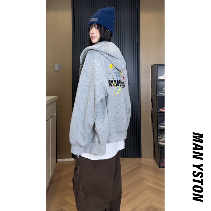 明星同款美式连帽开衫卫衣百搭休闲慵懒风春秋季400g男士卫衣爆款