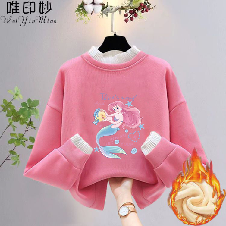 女童加绒卫衣中大童儿童女孩秋冬公主风洋气外穿长袖学生保暖上衣